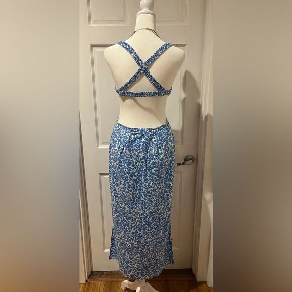 Zara Blue and White Floral Cutout Dress - Picture 2 of 12